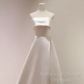Simple A Line Strapless Satin Ivory Wedding Dresses